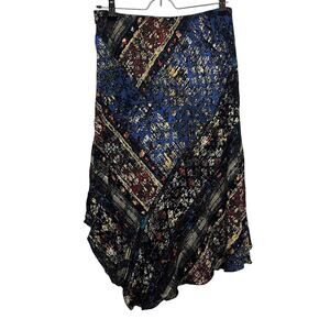 Jams World Desert Flower Rayon Skirt Sz Large Black Pull On Floral Asymmetrical